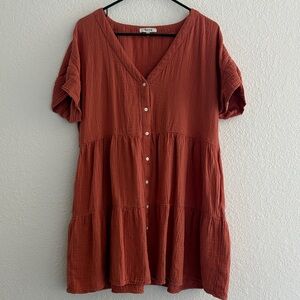 Madewell Terracotta Orange Gauze Babydoll Dress